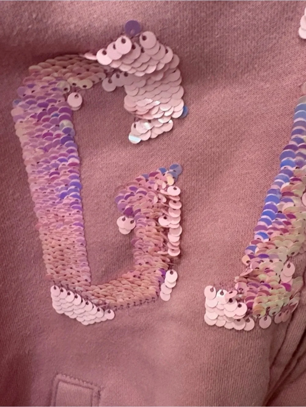 Gap Girls’ Zip-Up Hoodie Pink Sequin Logo Size XL